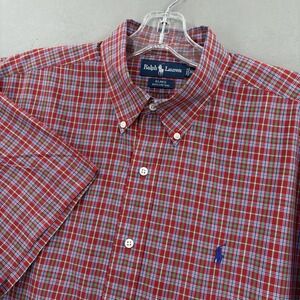 Vintage Ralph Lauren Shirt Mens XL Red Plaid Blake Button Down Short Sleeve 90s